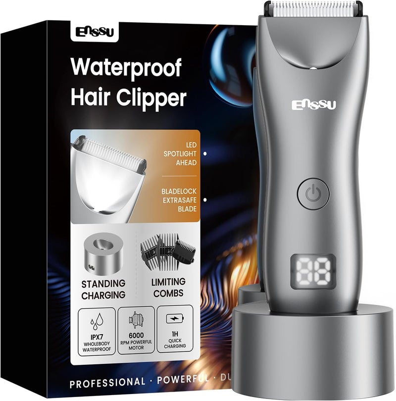 ENSSU Trimmer for Men with BLADELOCK™, Electric Manscape Body Hair Trimmer for Men with LED Spotlight & LCD Display, IPX7 Waterproof Wet/Dry Razor/Shavers for Pubic, Groin, Legs & Bikini Grooming - Image 1